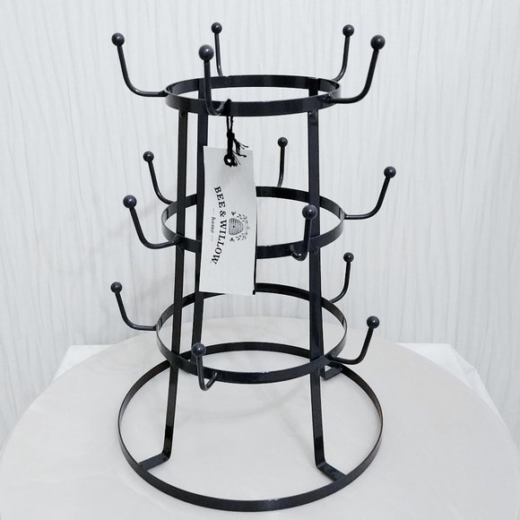 Accents New Bee Willow Mug Tree Rack Countertop Display Dark Grey